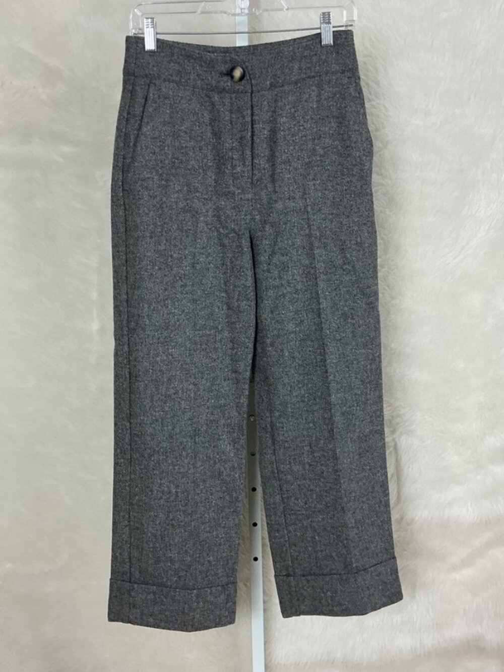 Sezane Heather Gray Wool Damon Cropped Cuffed Trousers EU 36 US 4